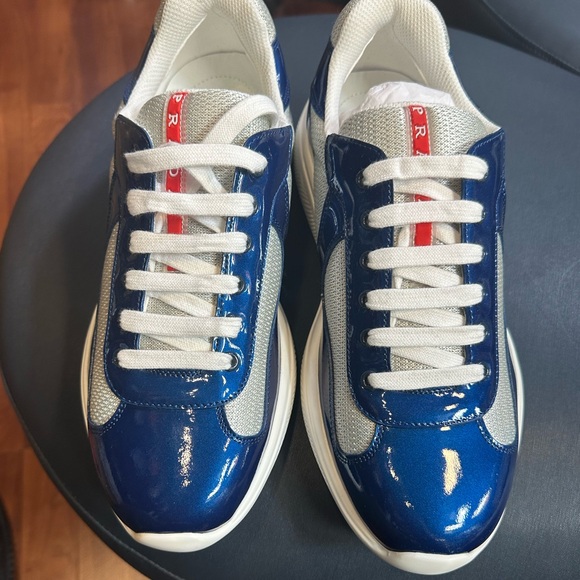 Prada Other - Prada Blue and White Sneakers with Glossy Finish